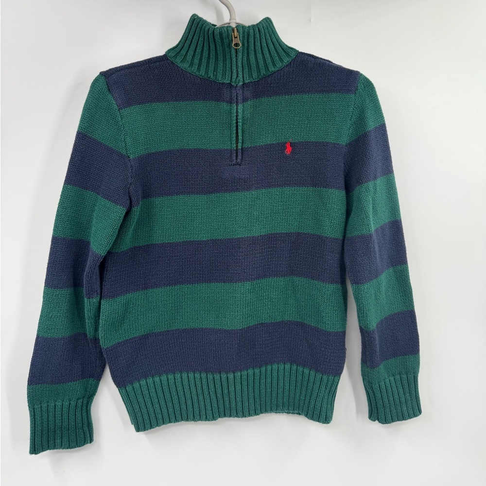 Polo Ralph Lauren Cable Knit Quarter Zip Sweater Pullover Striped Sz M